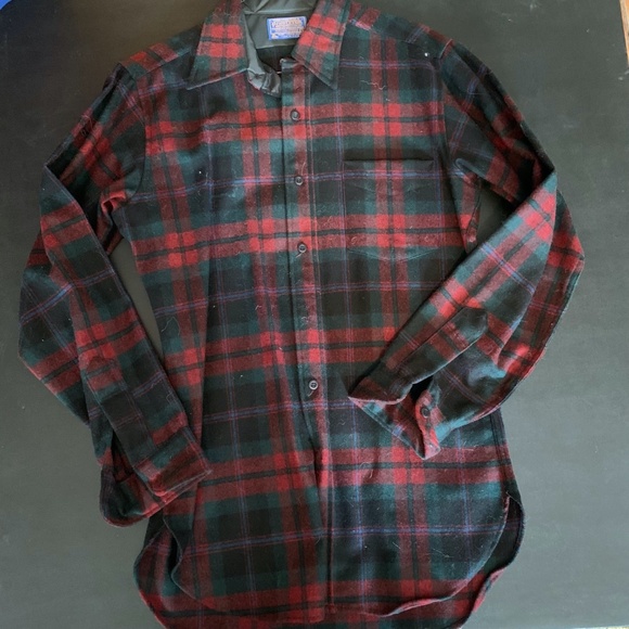 Vintage 60s Pendleton Fireside Shirt Sz Small Red Plaid Wool Collar One Pocket - Picture 1 of 12